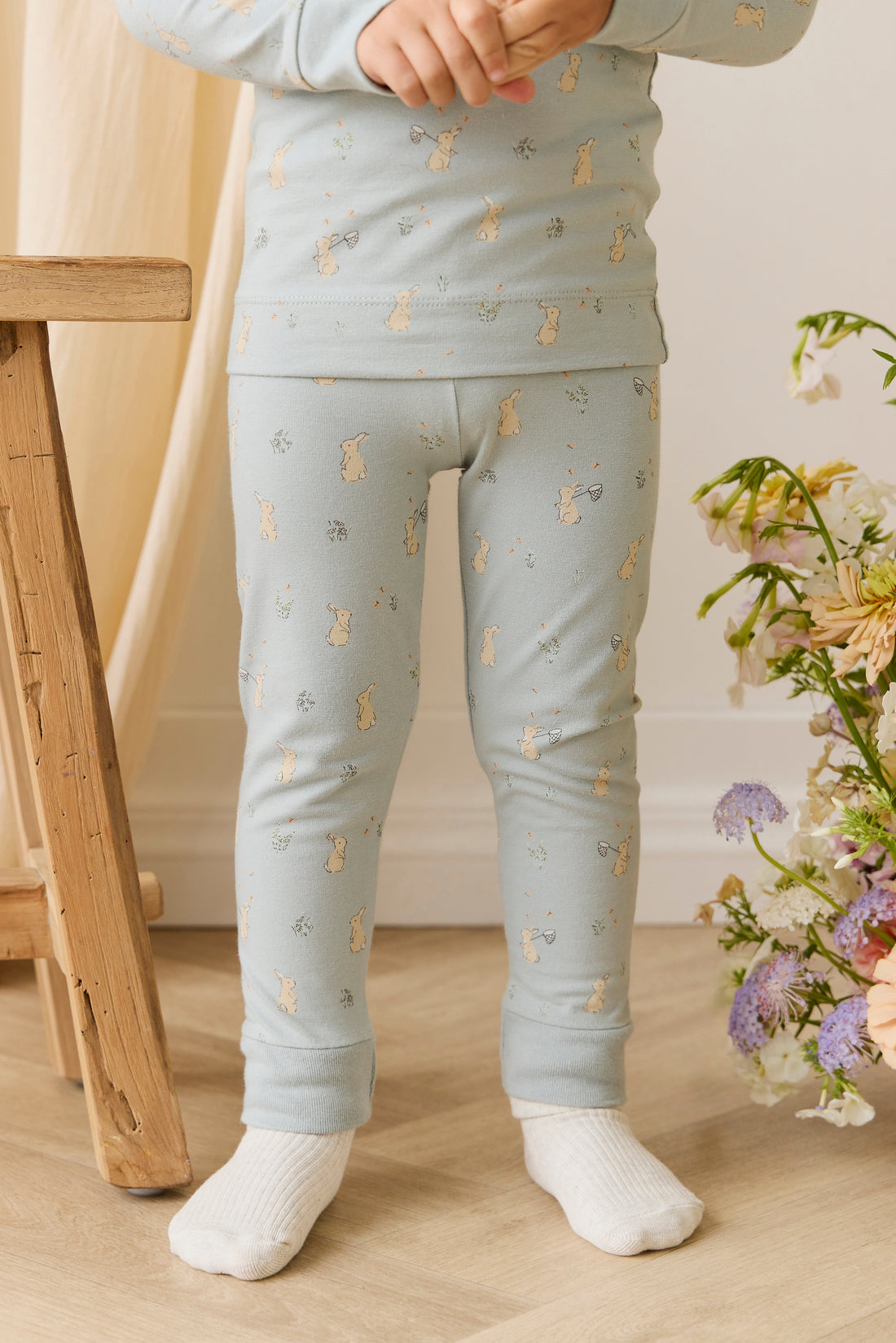 Organic Cotton Amory Long Sleeve Pyjama Set-Lapin Jardin Blue Childrens Pyjama from Jamie Kay Australia