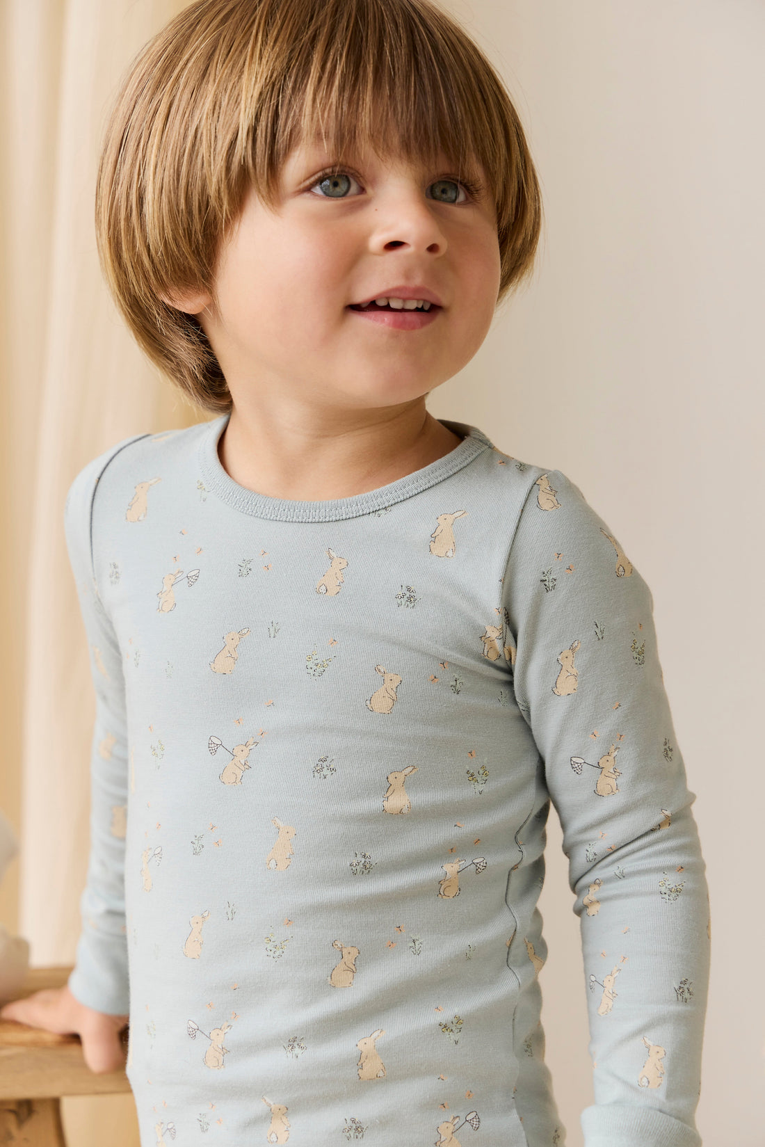 Organic Cotton Amory Long Sleeve Pyjama Set-Lapin Jardin Blue Childrens Pyjama from Jamie Kay Australia