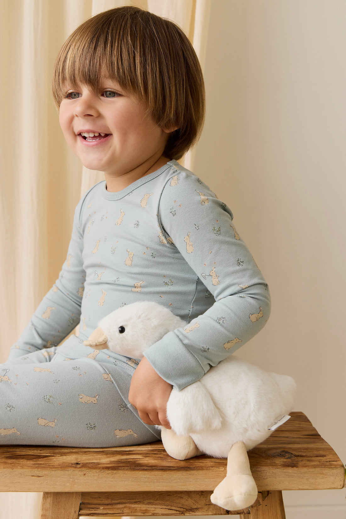 Organic Cotton Amory Long Sleeve Pyjama Set-Lapin Jardin Blue Childrens Pyjama from Jamie Kay Australia
