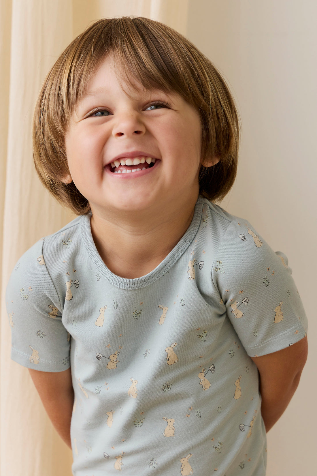 Organic Cotton Baker Short Sleeve Pyjama Set - Lapin Jardin Blue Childrens Pyjama from Jamie Kay Australia