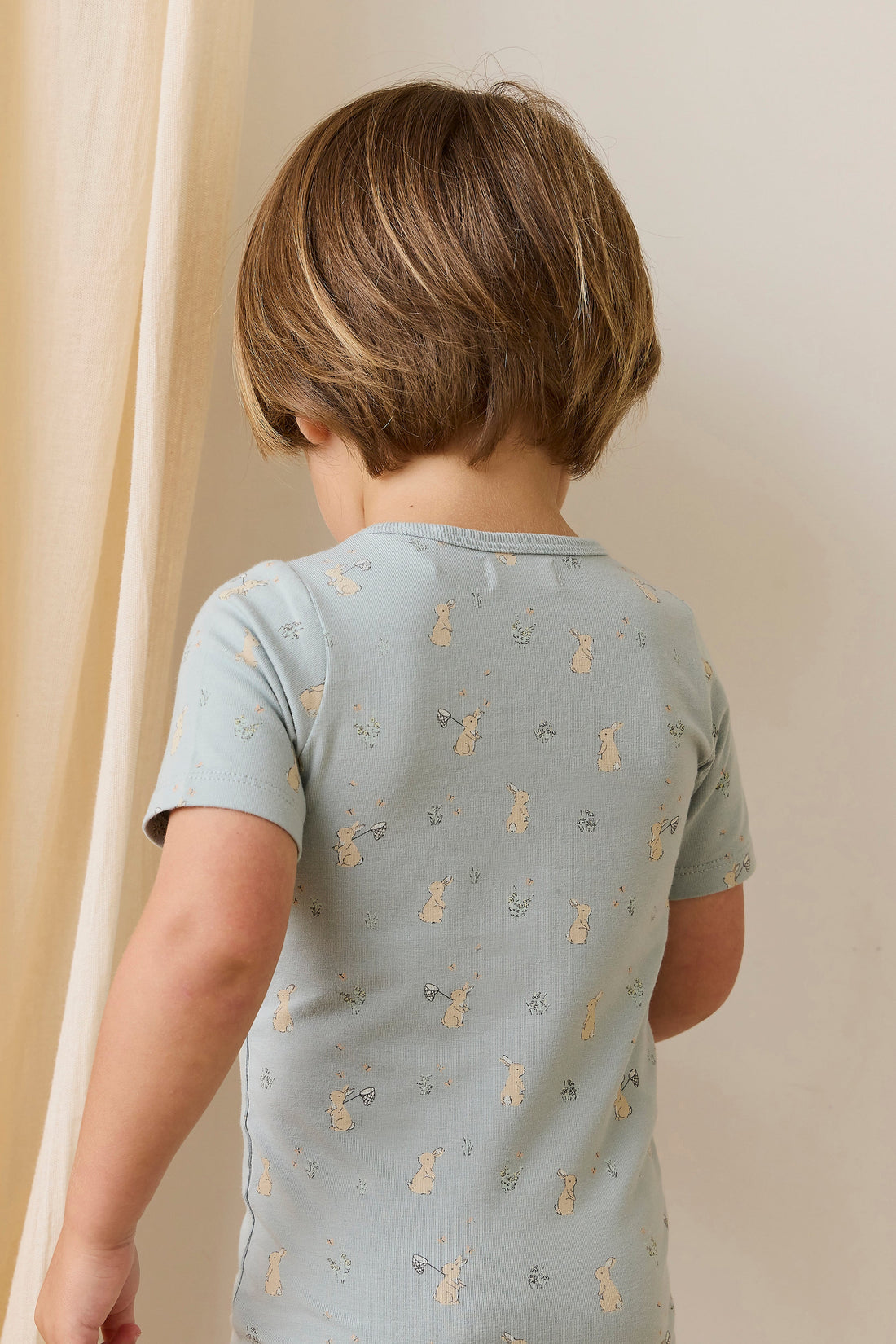 Organic Cotton Baker Short Sleeve Pyjama Set - Lapin Jardin Blue Childrens Pyjama from Jamie Kay Australia