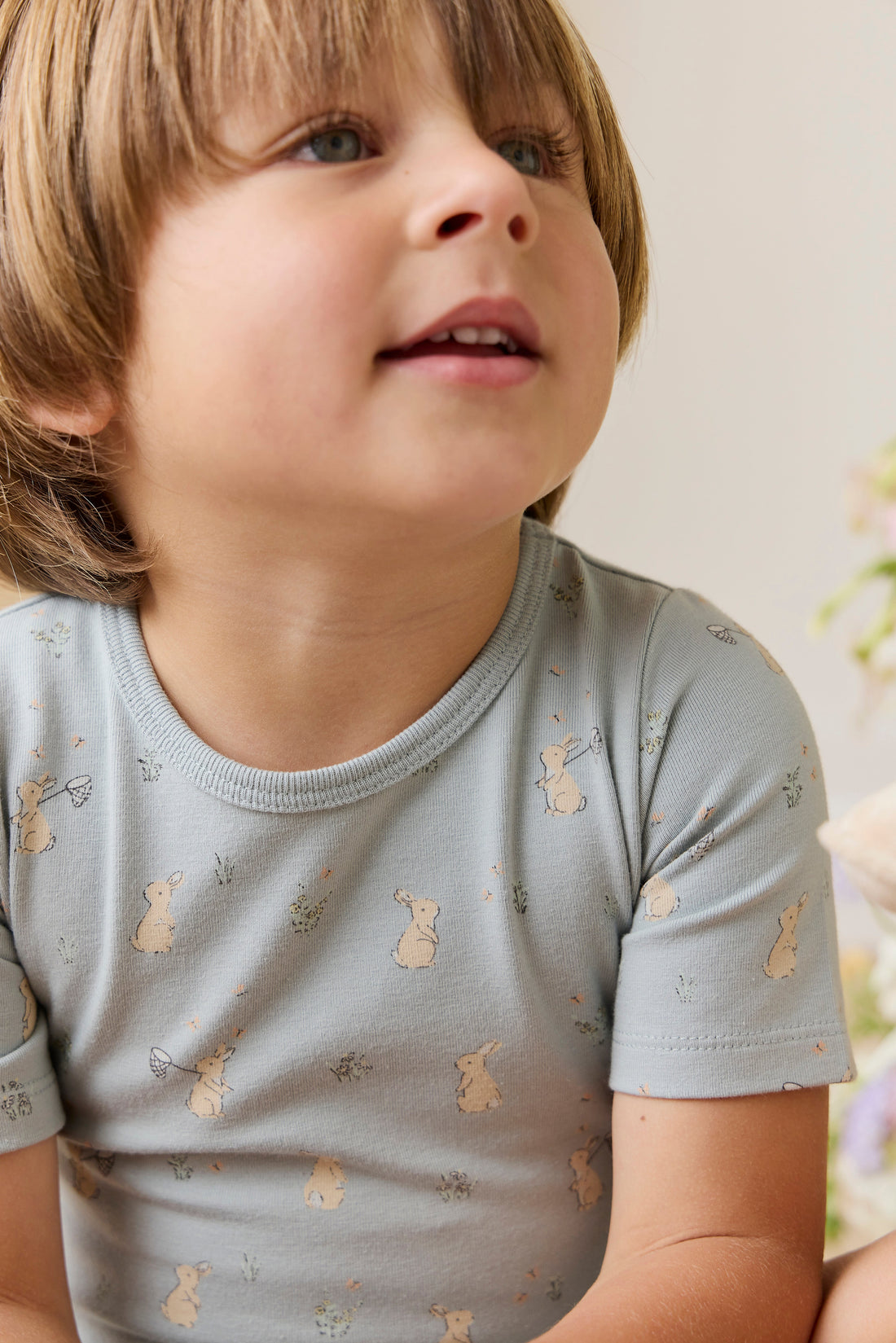 Organic Cotton Baker Short Sleeve Pyjama Set - Lapin Jardin Blue Childrens Pyjama from Jamie Kay Australia