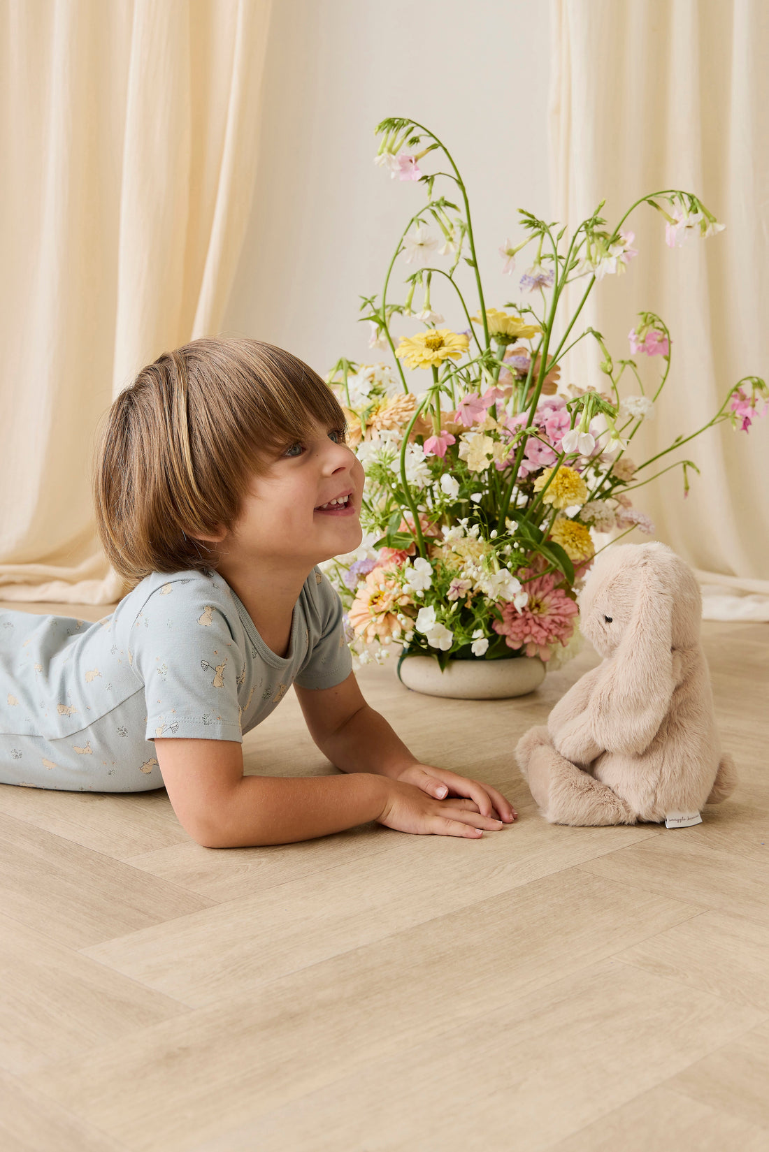 Organic Cotton Baker Short Sleeve Pyjama Set - Lapin Jardin Blue Childrens Pyjama from Jamie Kay Australia