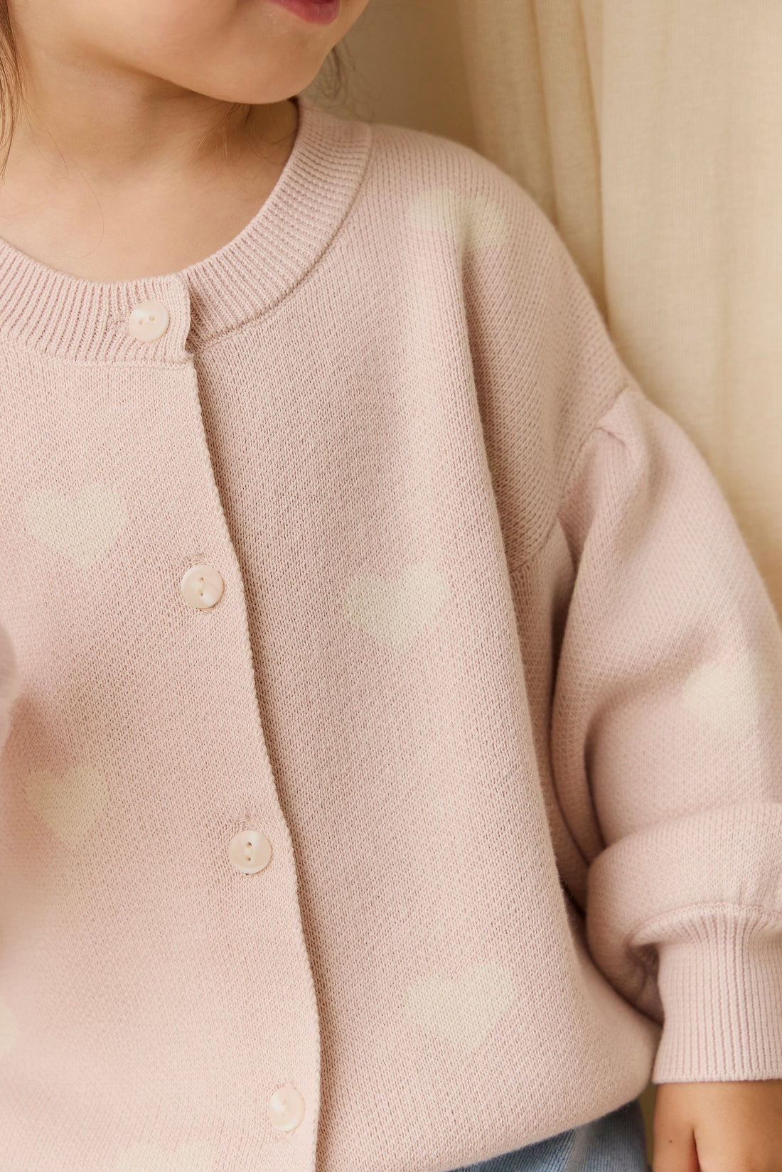 Kayla Cardigan - Kylie Heart Jacquard Morganite Childrens Cardigan from Jamie Kay Australia