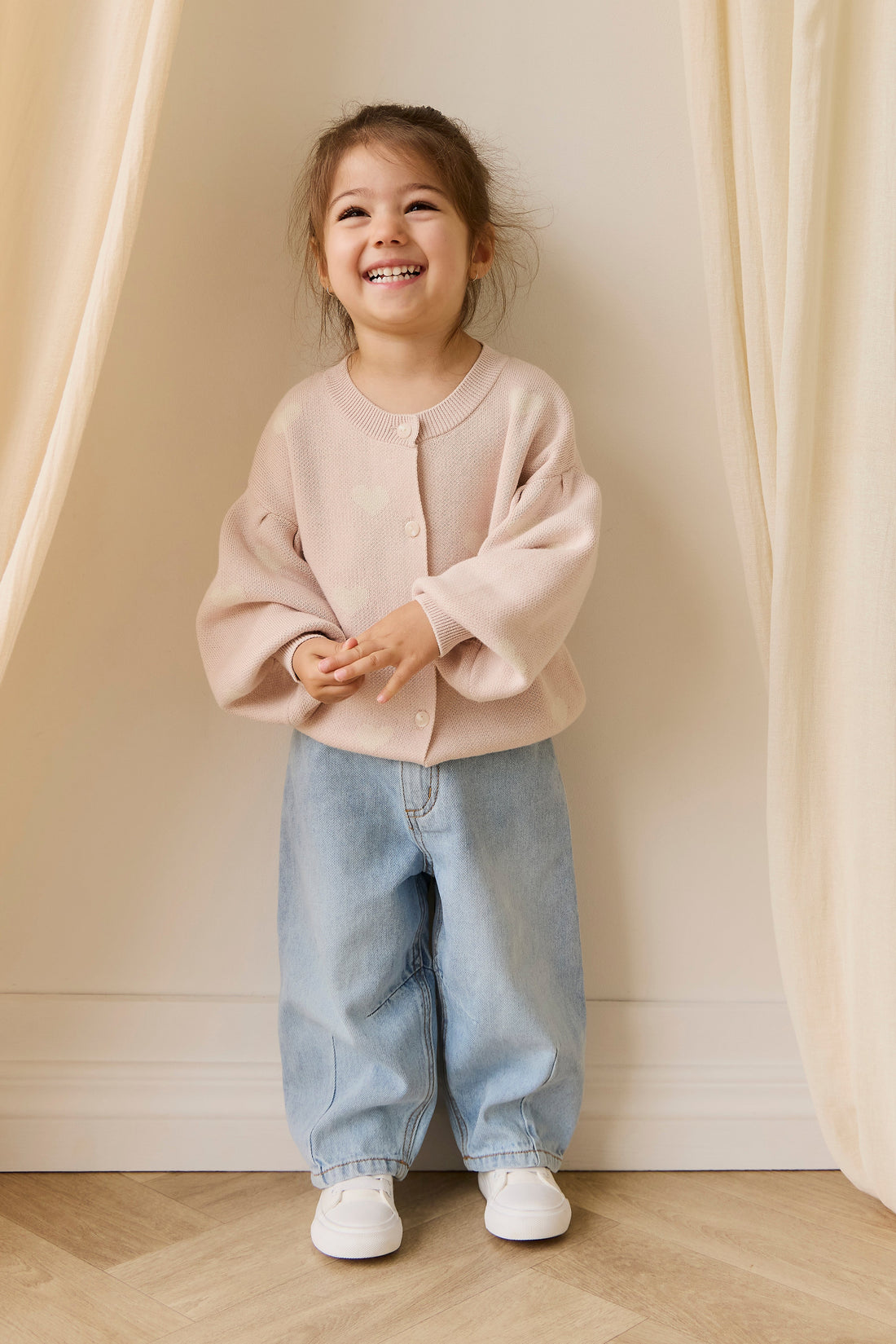 Kayla Cardigan - Kylie Heart Jacquard Morganite Childrens Cardigan from Jamie Kay Australia