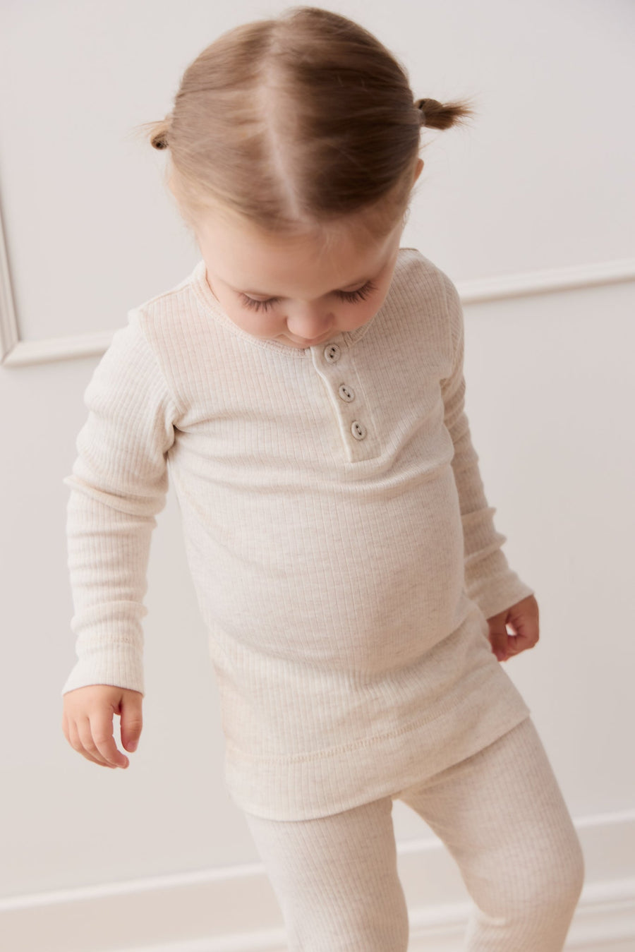 Organic Cotton Modal Long Sleeve Henley - Oatmeal Marle Childrens Top from Jamie Kay Australia