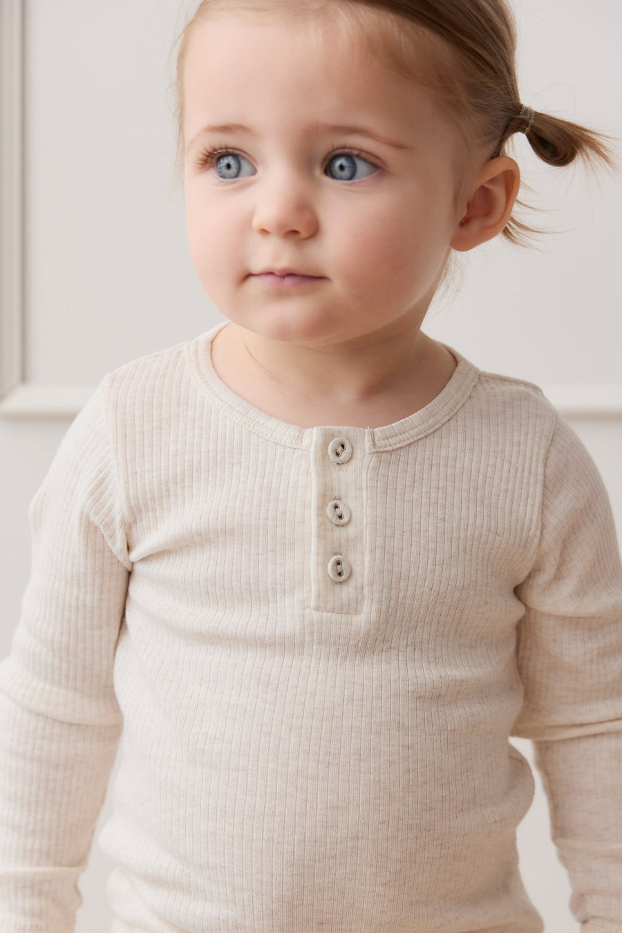 Organic Cotton Modal Long Sleeve Henley - Oatmeal Marle Childrens Top from Jamie Kay Australia