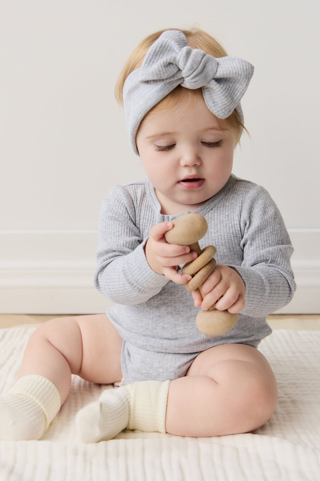 Organic Cotton Modal Long Sleeve Bodysuit - Light Grey Marle Childrens Bodysuit from Jamie Kay Australia