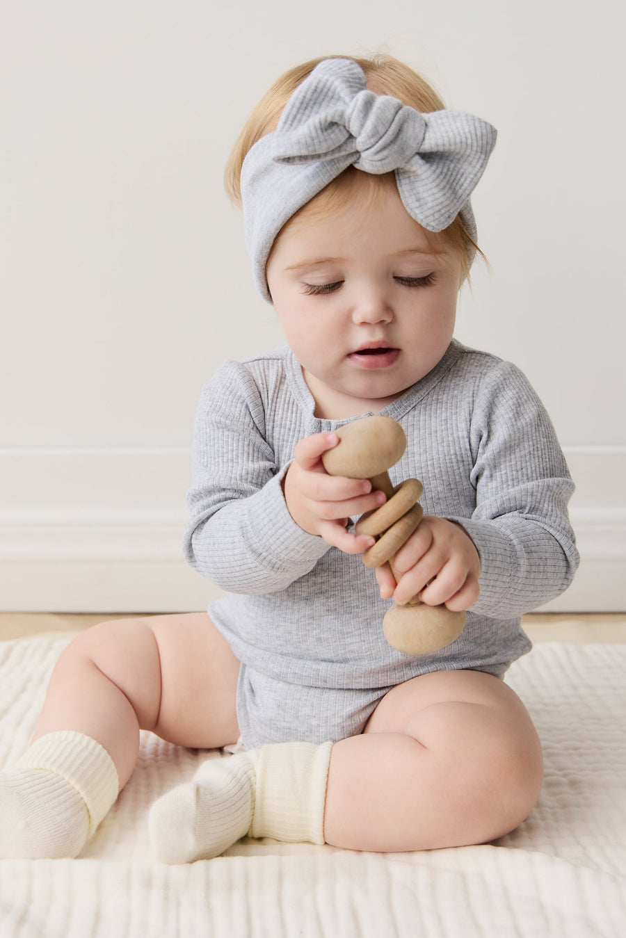 Organic Cotton Modal Long Sleeve Bodysuit - Light Grey Marle Childrens Bodysuit from Jamie Kay Australia