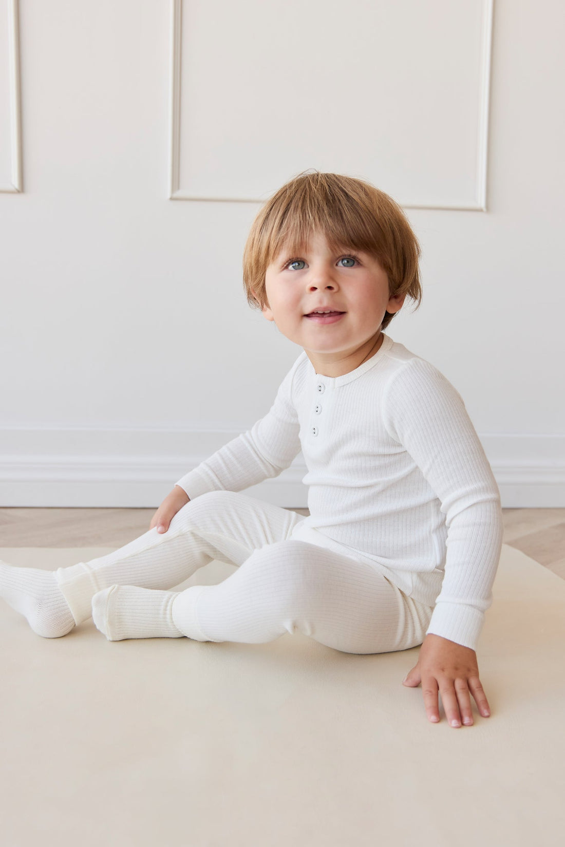 Organic Cotton Modal Long Sleeve Henley - Milk Childrens Top from Jamie Kay Australia