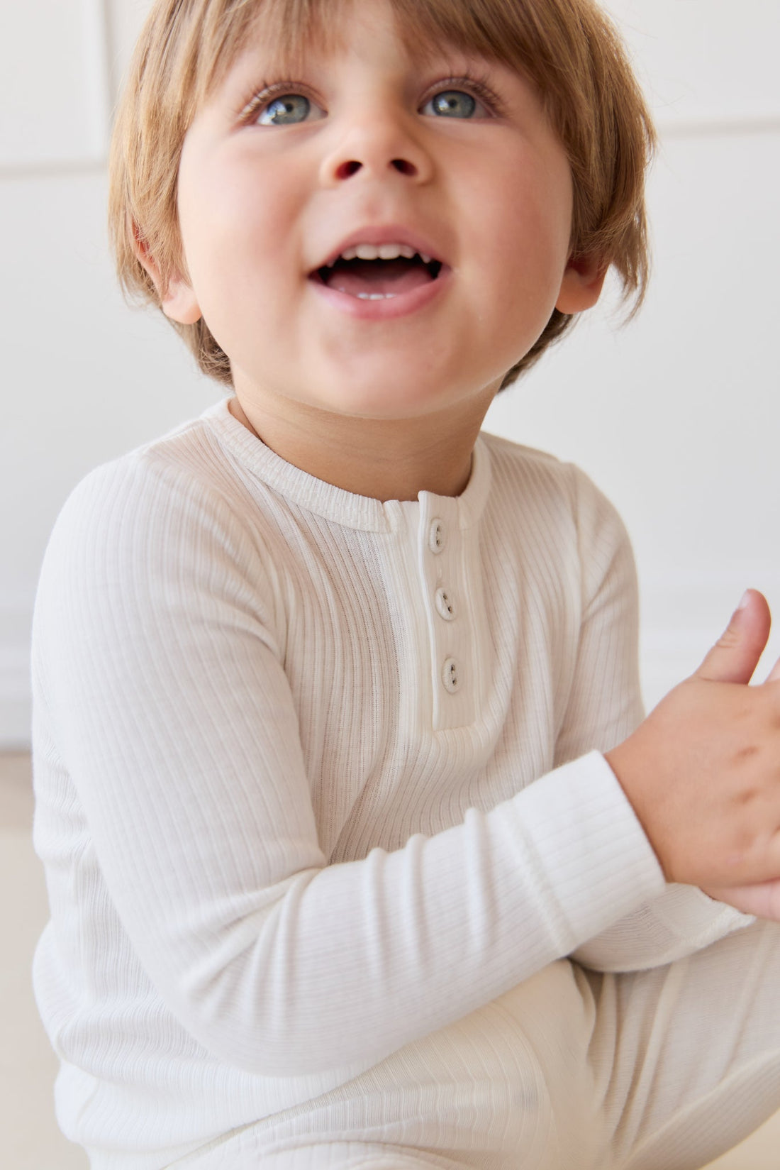 Organic Cotton Modal Long Sleeve Henley - Milk Childrens Top from Jamie Kay Australia
