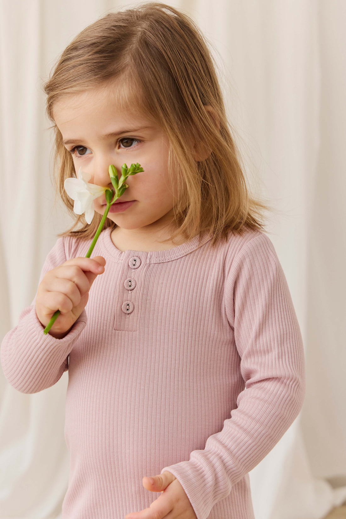 Organic Cotton Modal Long Sleeve Henley - Rose Smoke Childrens Top from Jamie Kay Australia