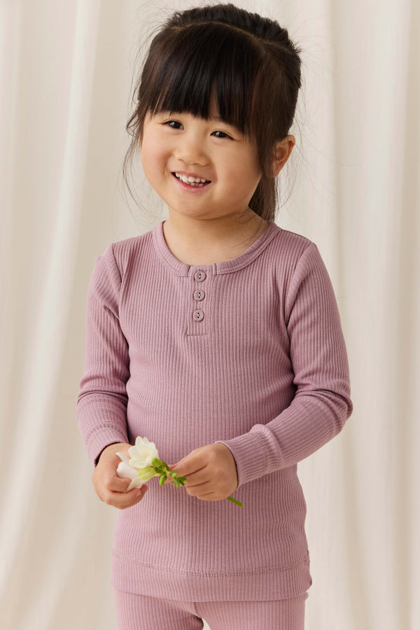 Organic Cotton Modal Long Sleeve Henley - Woodrose Childrens Top from Jamie Kay Australia