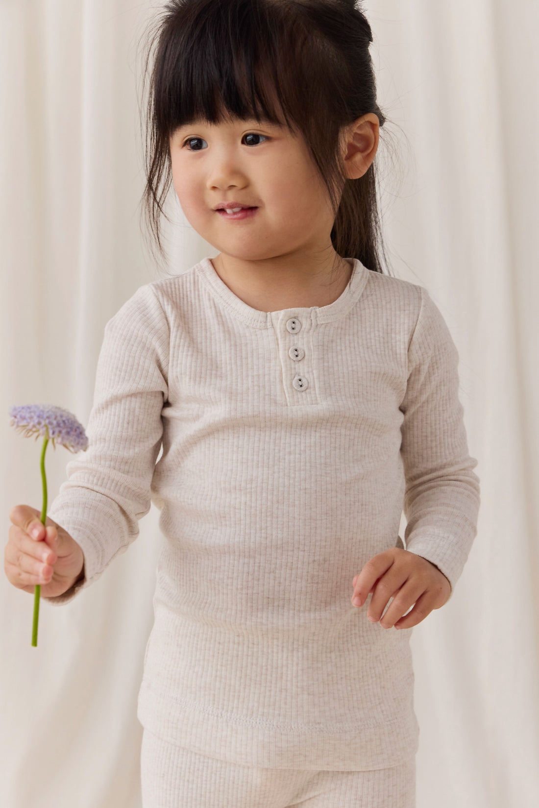 Organic Cotton Modal Long Sleeve Henley - Oatmeal Marle Childrens Top from Jamie Kay Australia