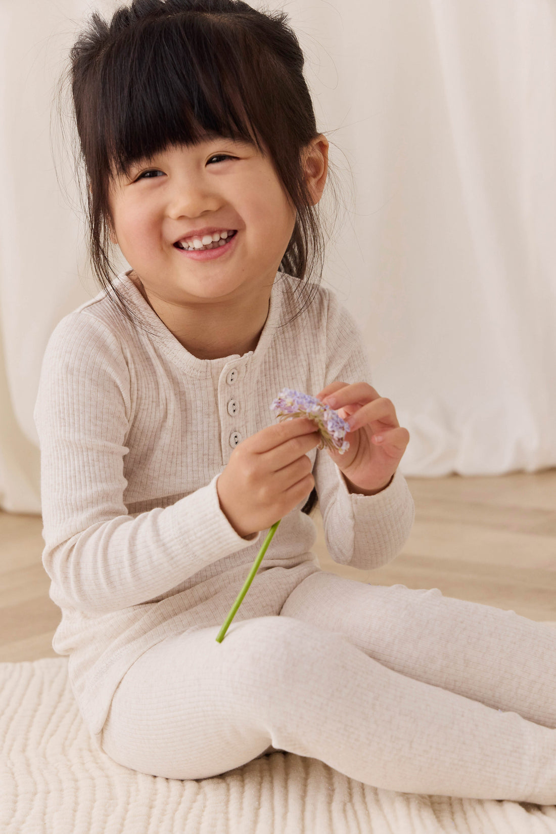 Organic Cotton Modal Long Sleeve Henley - Oatmeal Marle Childrens Top from Jamie Kay Australia