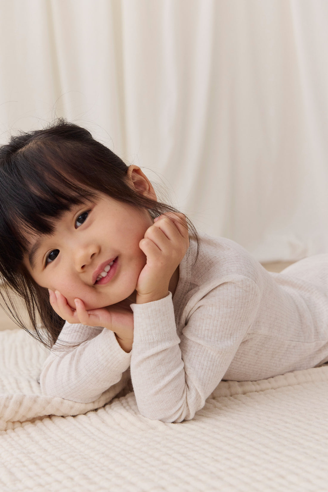 Organic Cotton Modal Long Sleeve Henley - Oatmeal Marle Childrens Top from Jamie Kay Australia