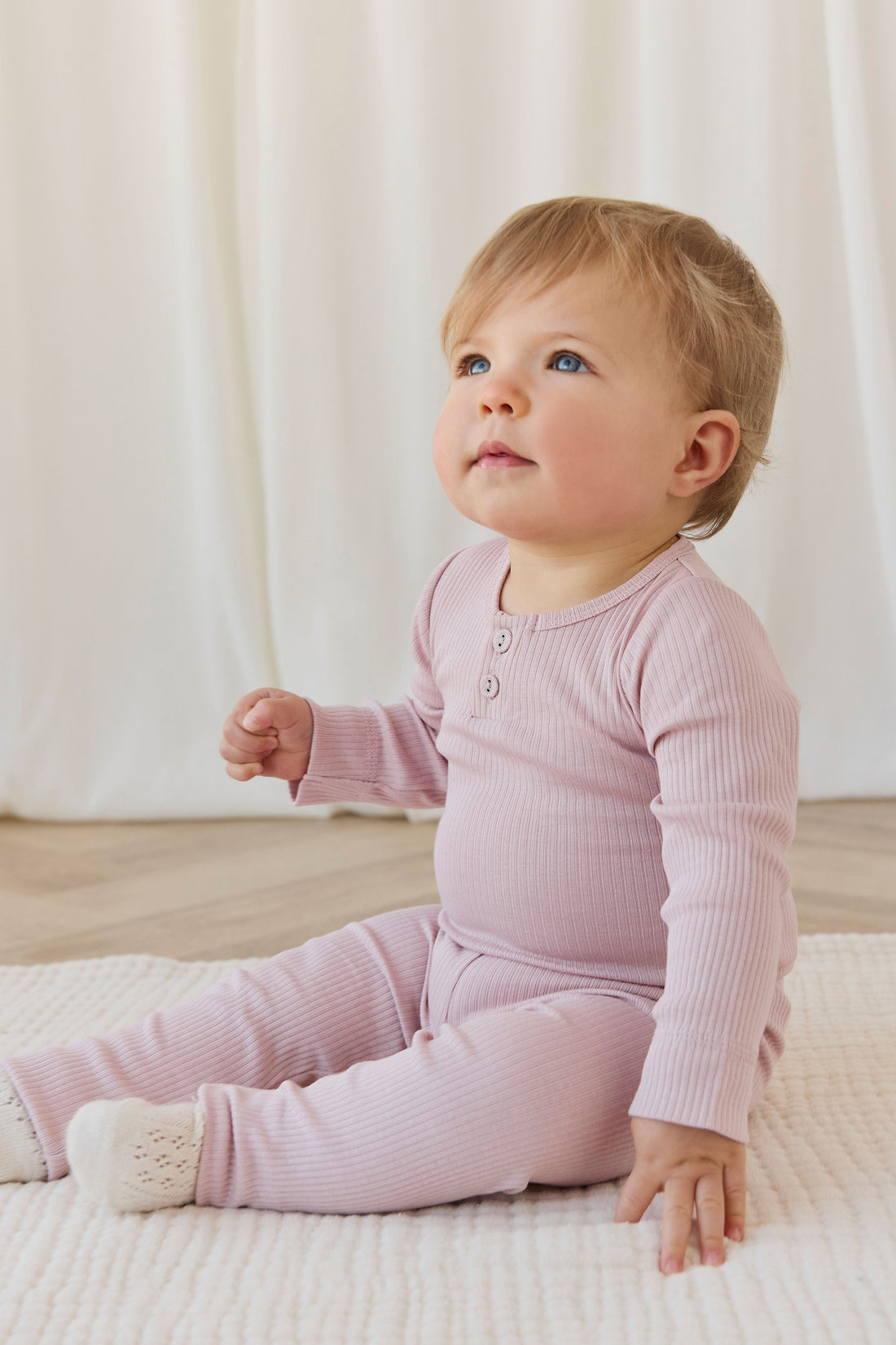 Organic Cotton Modal Long Sleeve Bodysuit - Rose Smoke Childrens Bodysuit from Jamie Kay Australia
