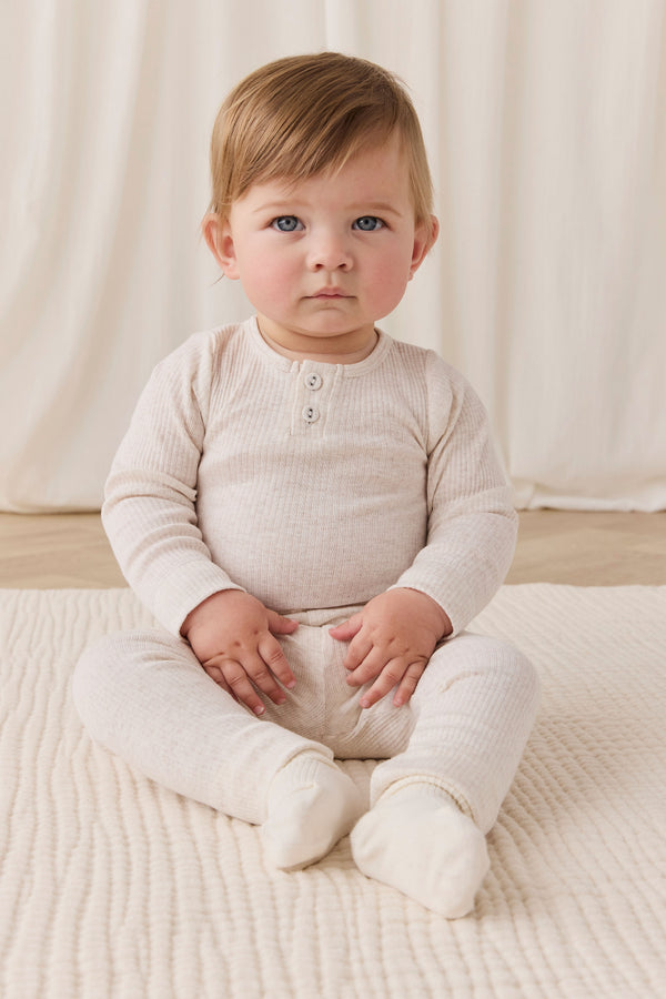 Organic Cotton Modal Long Sleeve Bodysuit - Oatmeal Marle Childrens Bodysuit from Jamie Kay Australia