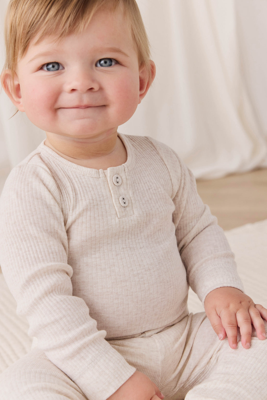 Organic Cotton Modal Long Sleeve Bodysuit - Oatmeal Marle Childrens Bodysuit from Jamie Kay Australia