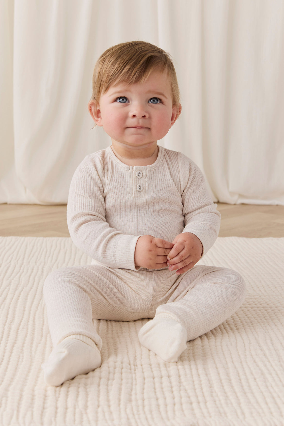 Organic Cotton Modal Long Sleeve Bodysuit - Oatmeal Marle Childrens Bodysuit from Jamie Kay Australia