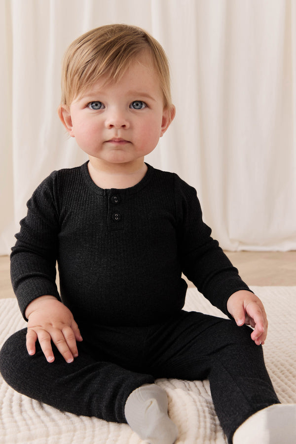 Organic Cotton Modal Long Sleeve Bodysuit - Dark Grey Marle Childrens Bodysuit from Jamie Kay Australia