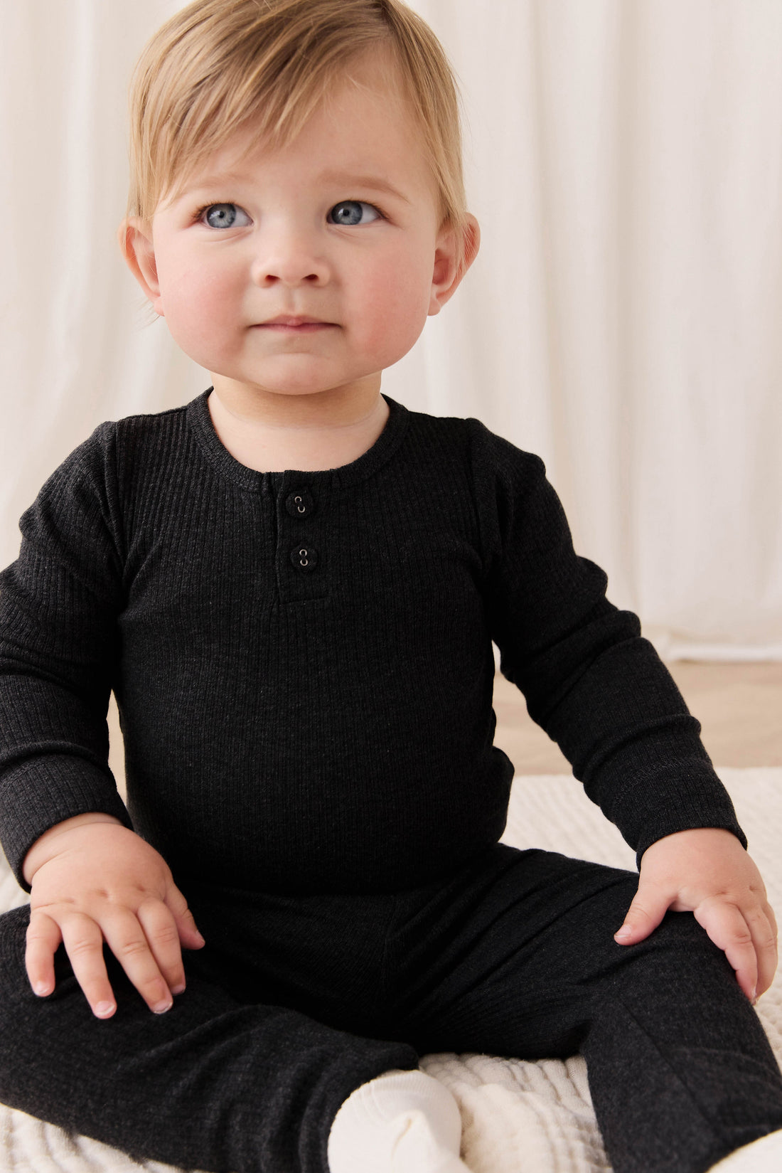 Organic Cotton Modal Long Sleeve Bodysuit - Dark Grey Marle Childrens Bodysuit from Jamie Kay Australia