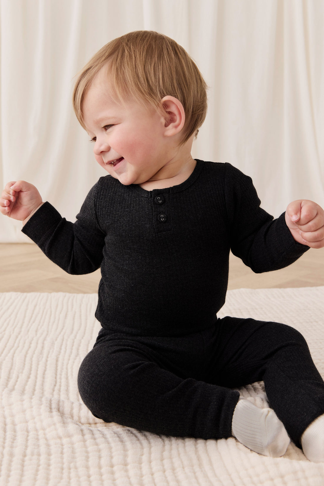 Organic Cotton Modal Long Sleeve Bodysuit - Dark Grey Marle Childrens Bodysuit from Jamie Kay Australia