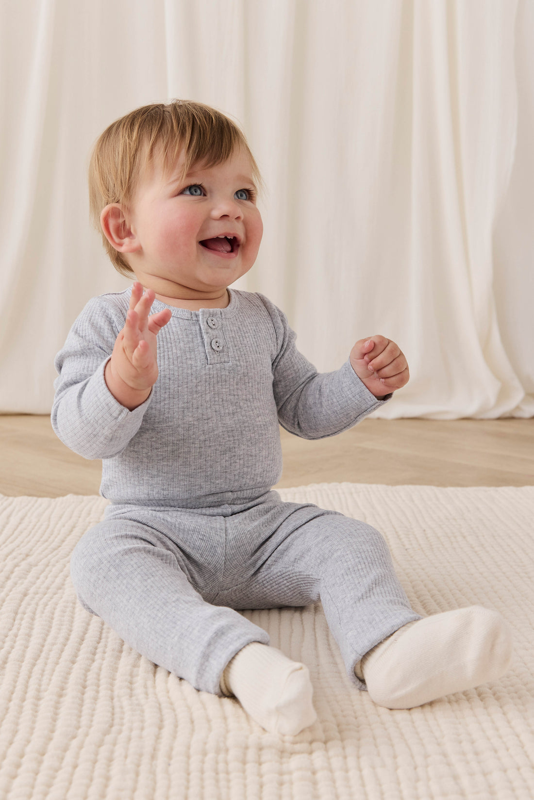 Organic Cotton Modal Long Sleeve Bodysuit - Light Grey Marle Childrens Bodysuit from Jamie Kay Australia