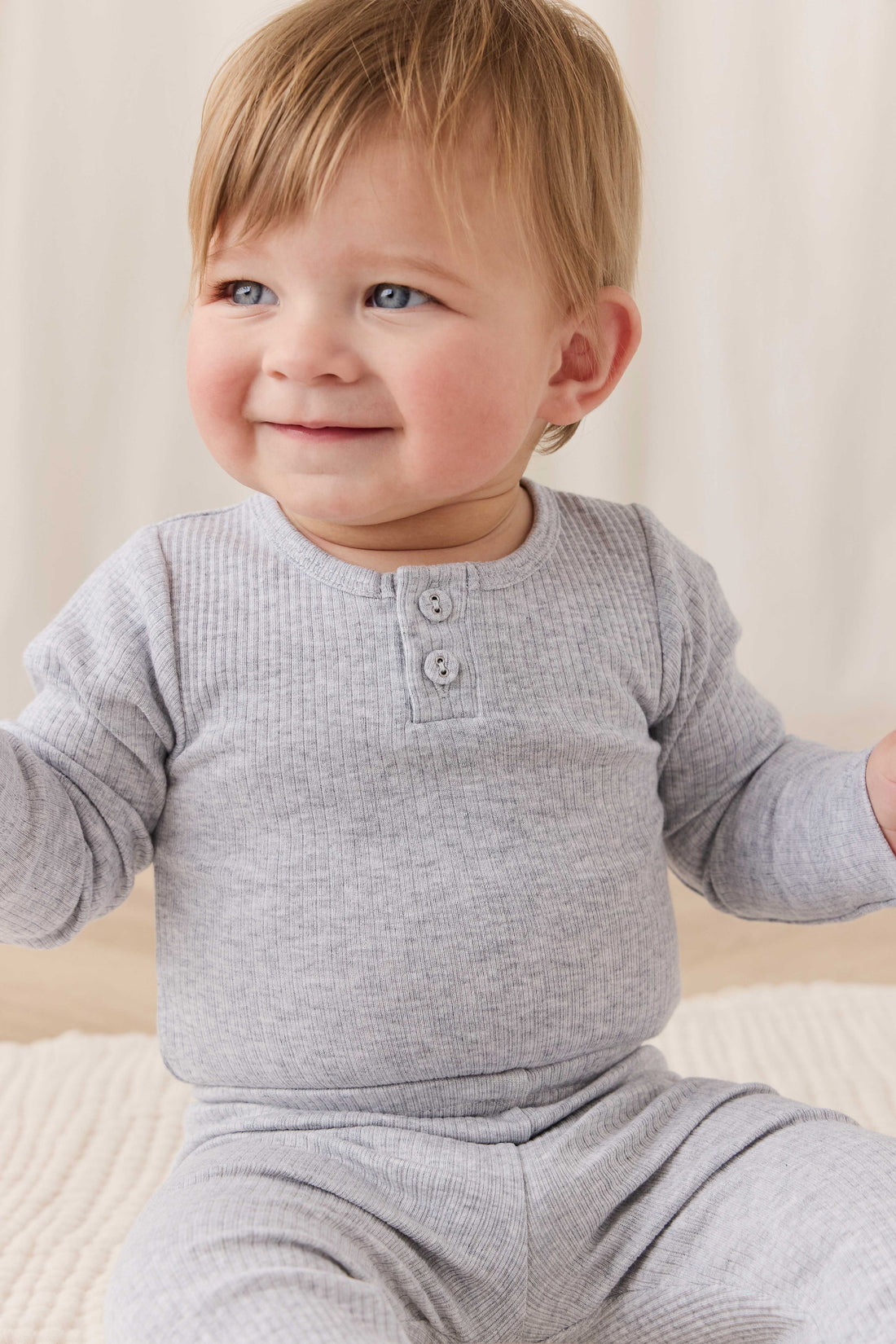 Organic Cotton Modal Long Sleeve Bodysuit - Light Grey Marle Childrens Bodysuit from Jamie Kay Australia