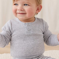 Organic Cotton Modal Long Sleeve Bodysuit - Light Grey Marle Childrens Bodysuit from Jamie Kay Australia
