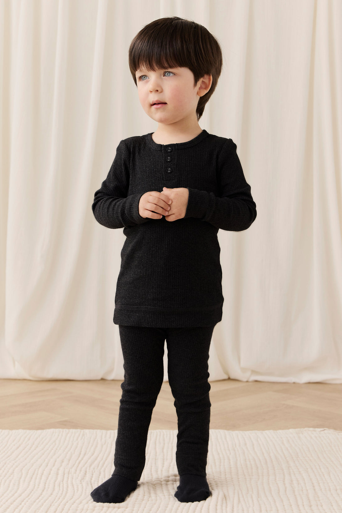 Organic Cotton Modal Long Sleeve Henley - Dark Grey Marle Childrens Top from Jamie Kay Australia