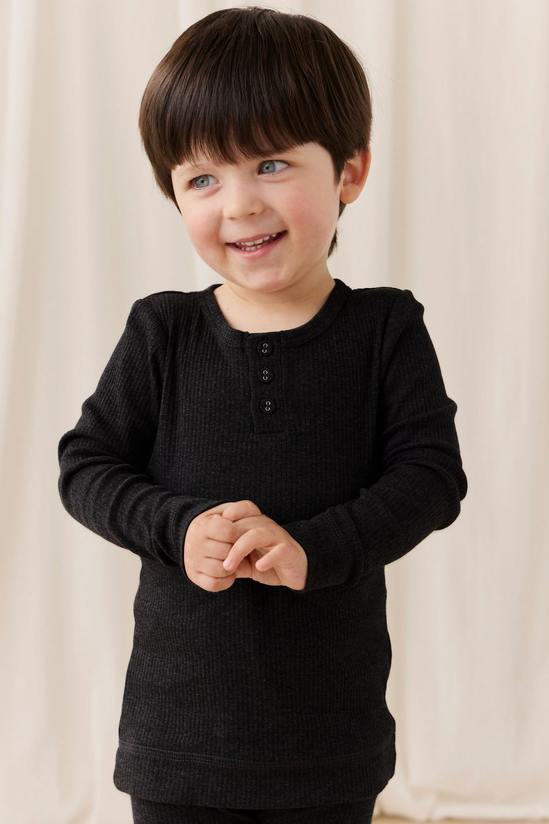 Organic Cotton Modal Long Sleeve Henley - Dark Grey Marle Childrens Top from Jamie Kay Australia
