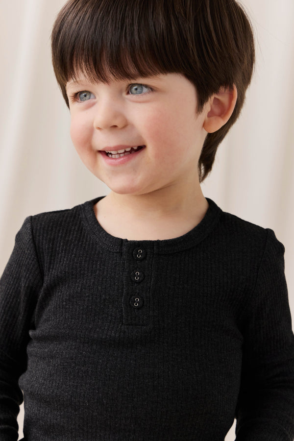 Organic Cotton Modal Long Sleeve Henley - Dark Grey Marle Childrens Top from Jamie Kay Australia