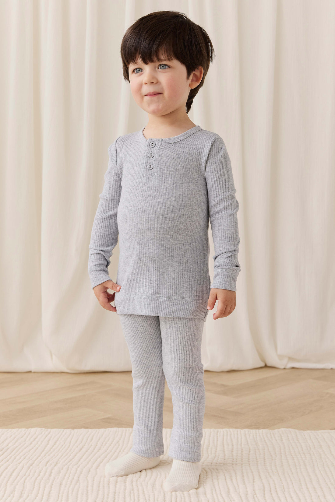Organic Cotton Modal Long Sleeve Henley - Light Grey Marle Childrens Top from Jamie Kay Australia