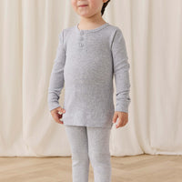 Organic Cotton Modal Long Sleeve Henley - Light Grey Marle Childrens Top from Jamie Kay Australia