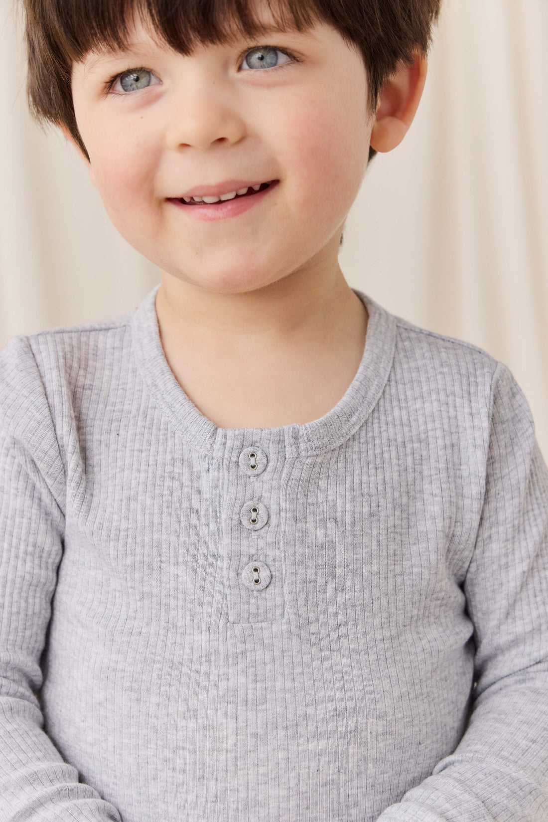 Organic Cotton Modal Long Sleeve Henley - Light Grey Marle Childrens Top from Jamie Kay Australia