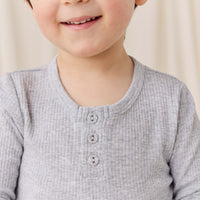 Organic Cotton Modal Long Sleeve Henley - Light Grey Marle Childrens Top from Jamie Kay Australia