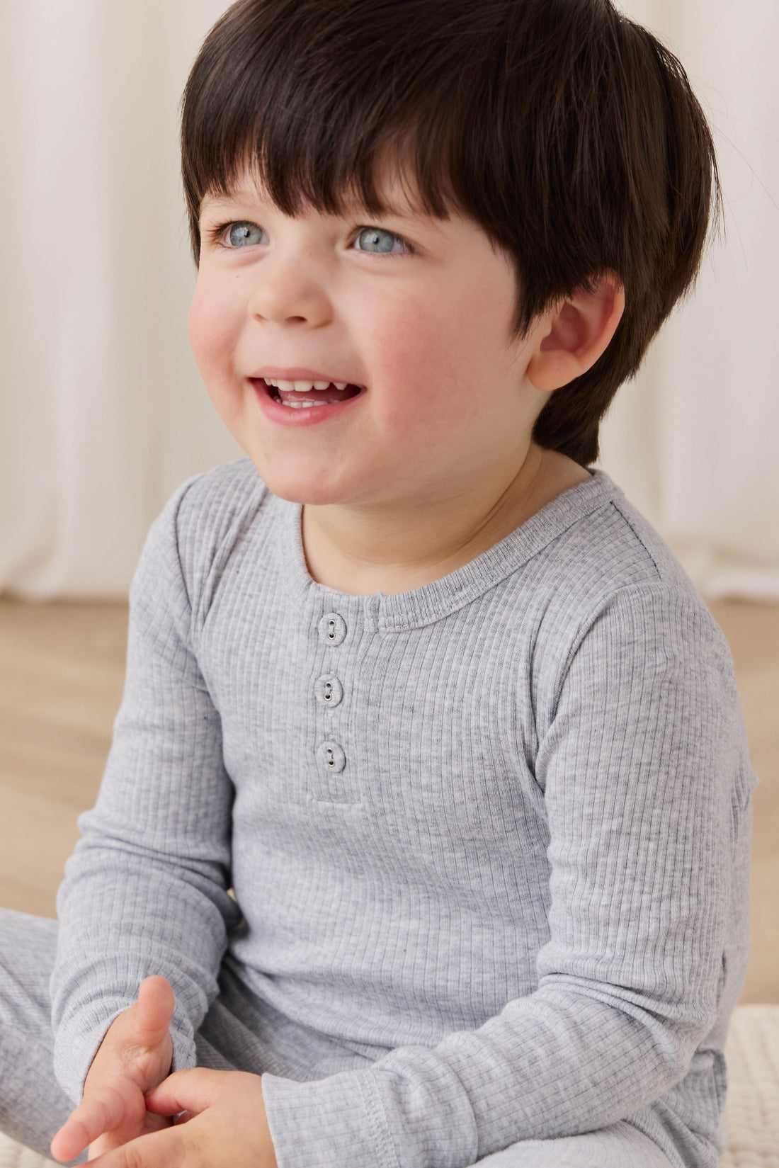 Organic Cotton Modal Long Sleeve Henley - Light Grey Marle Childrens Top from Jamie Kay Australia