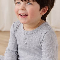 Organic Cotton Modal Long Sleeve Henley - Light Grey Marle Childrens Top from Jamie Kay Australia