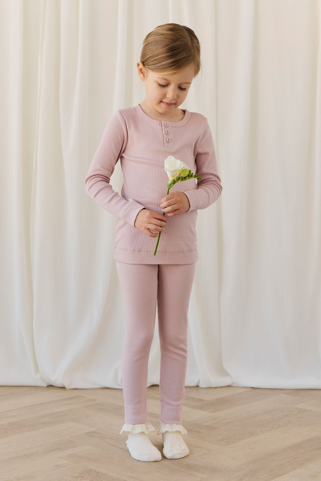 Organic Cotton Modal Long Sleeve Henley - Rose Smoke Childrens Top from Jamie Kay Australia