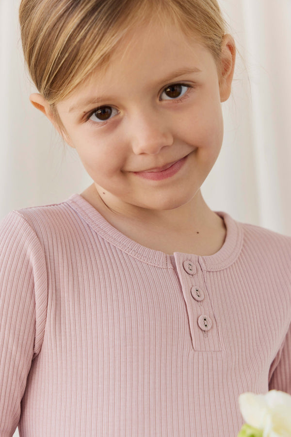 Organic Cotton Modal Long Sleeve Henley - Rose Smoke Childrens Top from Jamie Kay Australia