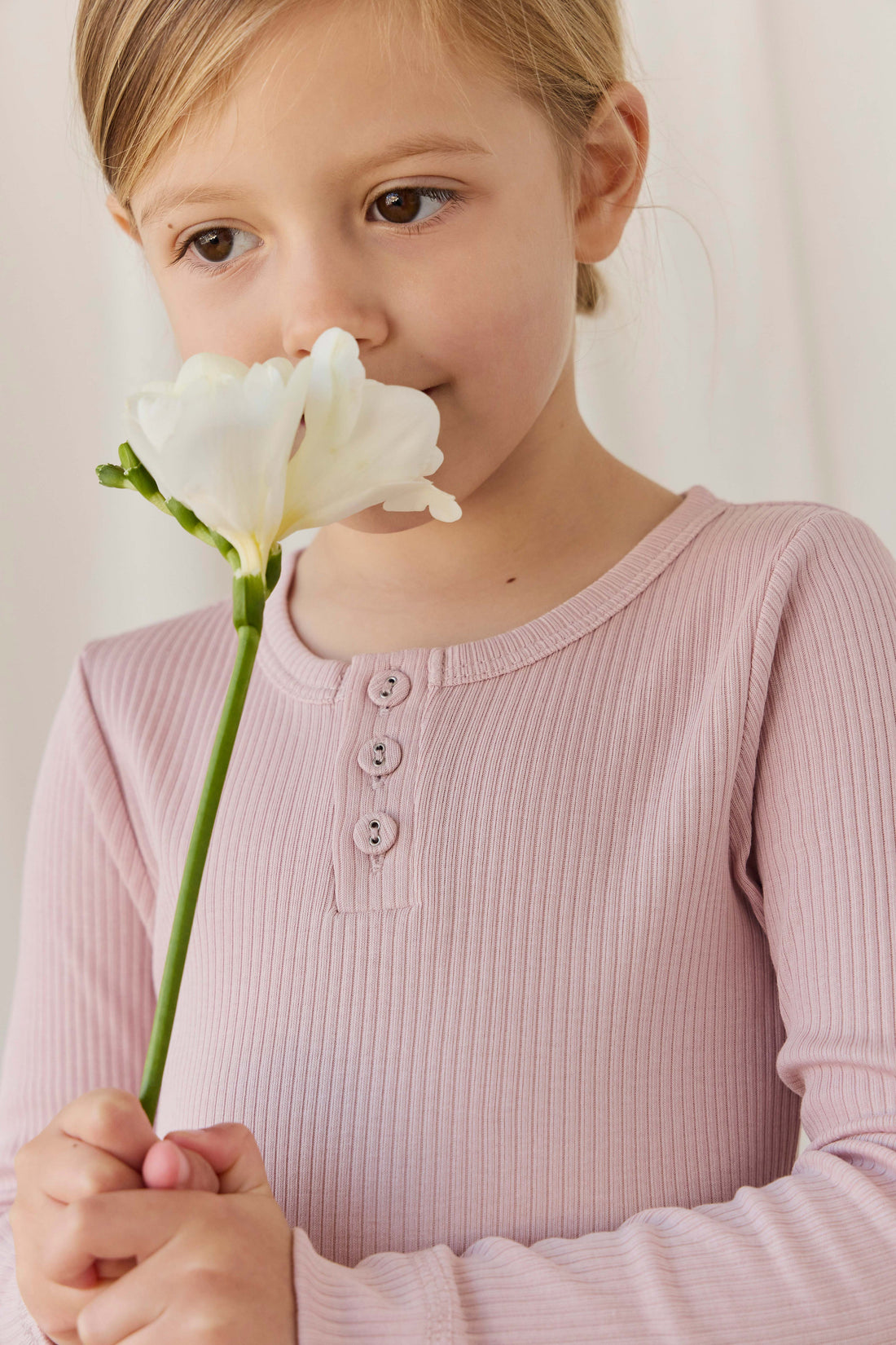 Organic Cotton Modal Long Sleeve Henley - Rose Smoke Childrens Top from Jamie Kay Australia