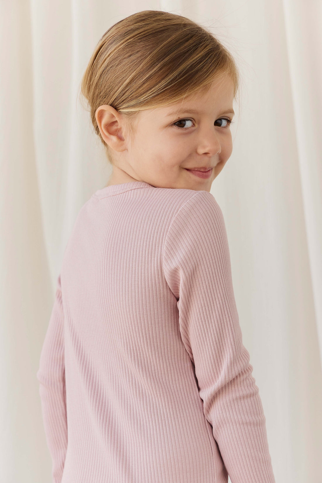 Organic Cotton Modal Long Sleeve Henley - Rose Smoke Childrens Top from Jamie Kay Australia