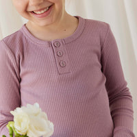 Organic Cotton Modal Long Sleeve Henley - Woodrose Childrens Top from Jamie Kay Australia