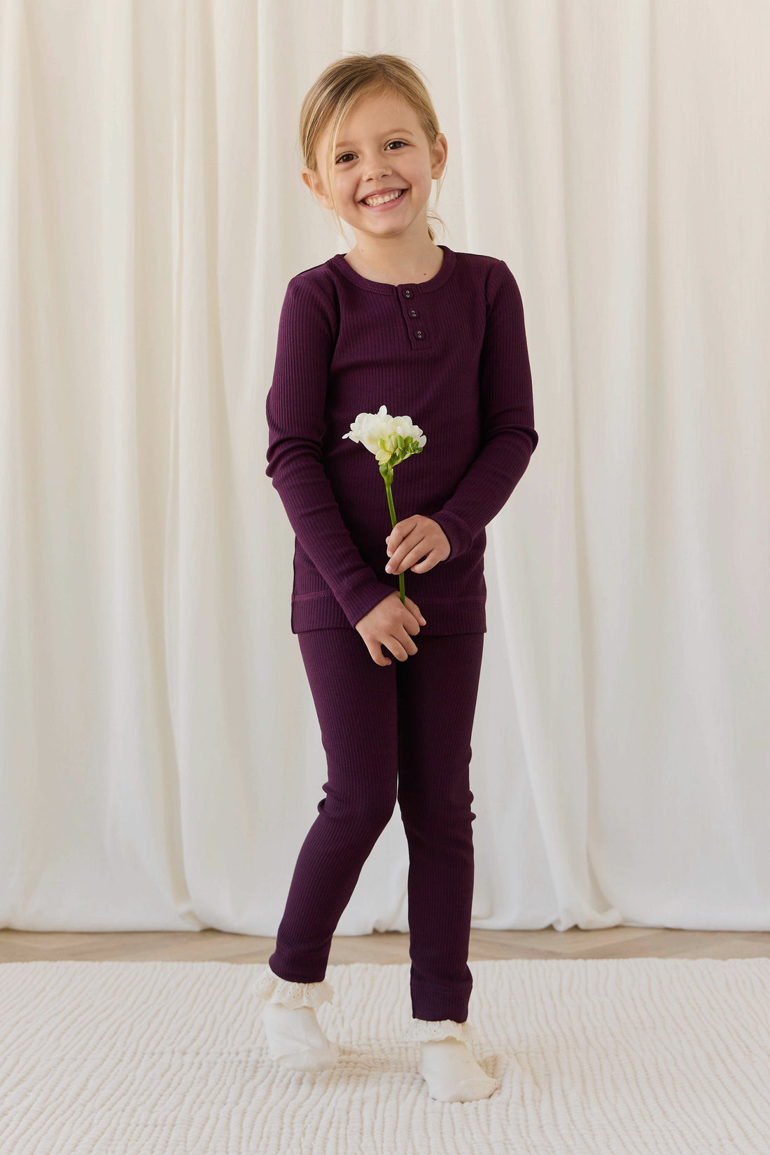 Organic Cotton Modal Long Sleeve Henley - Fig Childrens Top from Jamie Kay Australia