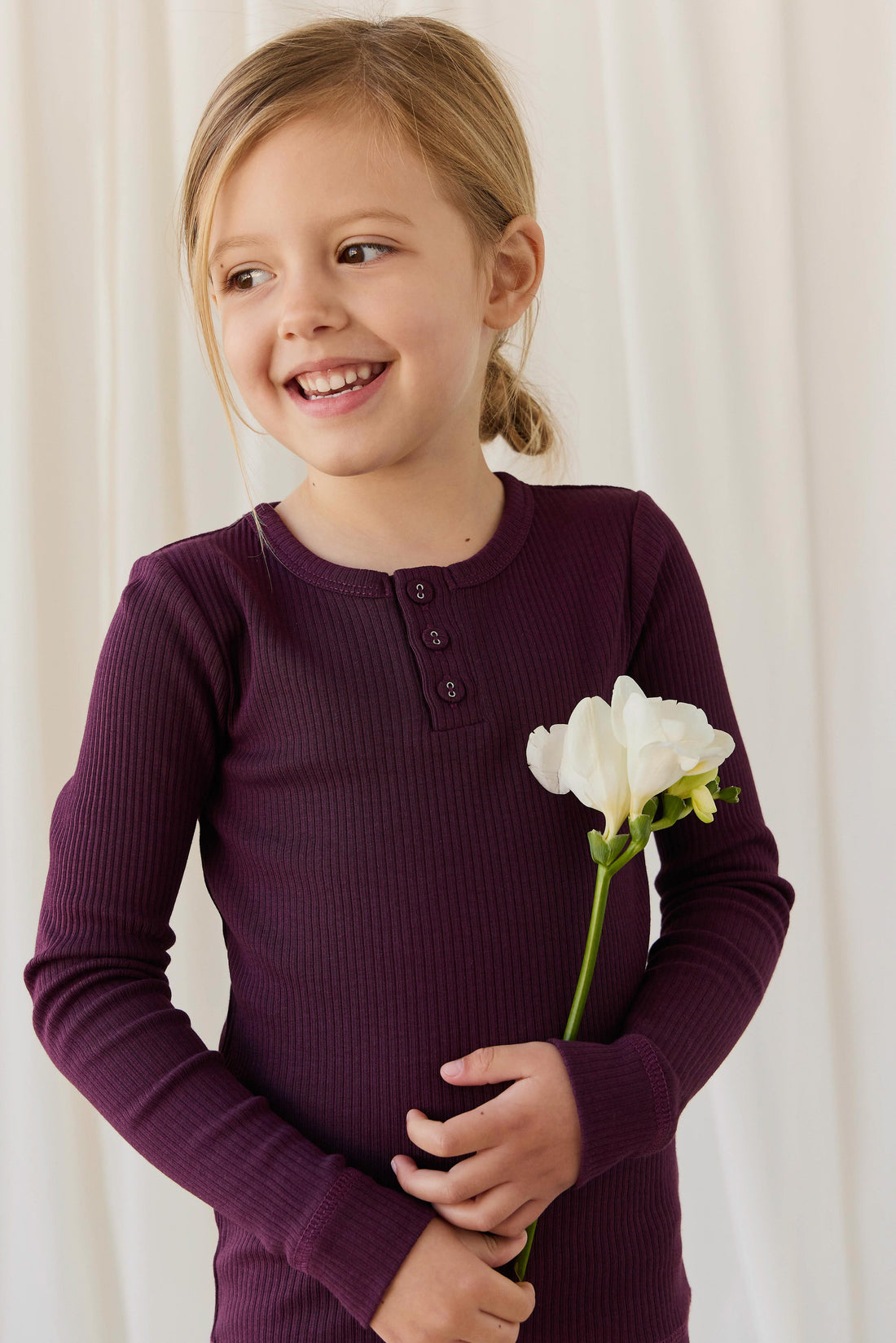 Organic Cotton Modal Long Sleeve Henley - Fig Childrens Top from Jamie Kay Australia