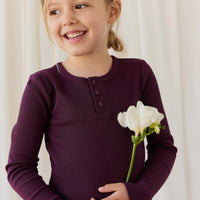 Organic Cotton Modal Long Sleeve Henley - Fig Childrens Top from Jamie Kay Australia