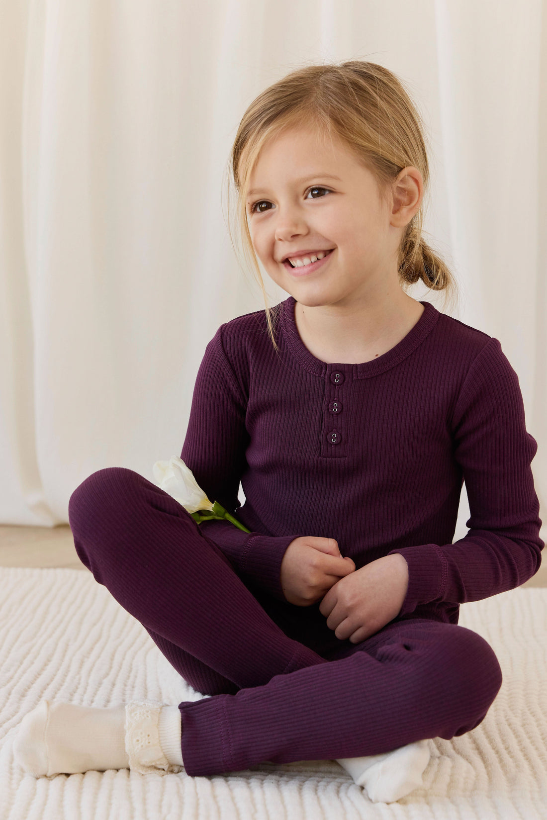 Organic Cotton Modal Long Sleeve Henley - Fig Childrens Top from Jamie Kay Australia