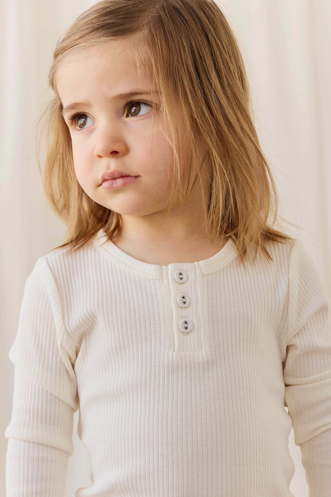 Organic Cotton Modal Long Sleeve Henley - Milk Childrens Top from Jamie Kay Australia