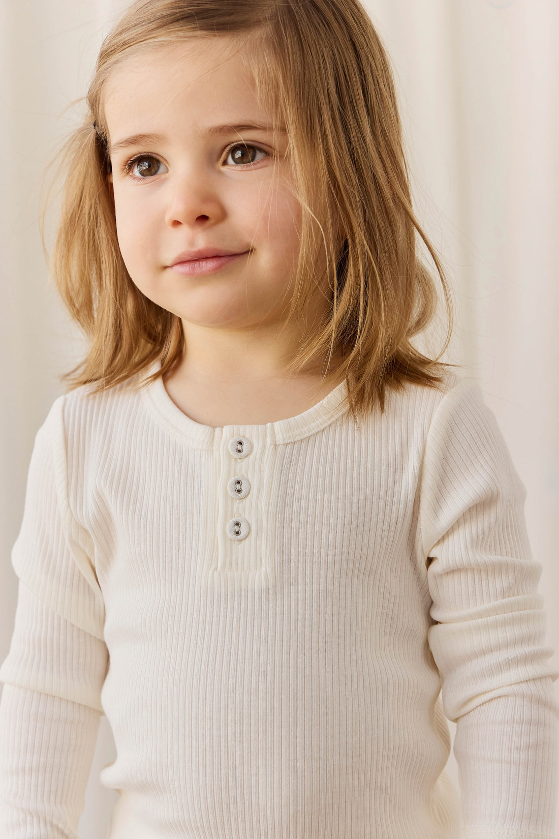 Organic Cotton Modal Long Sleeve Henley - Milk Childrens Top from Jamie Kay Australia